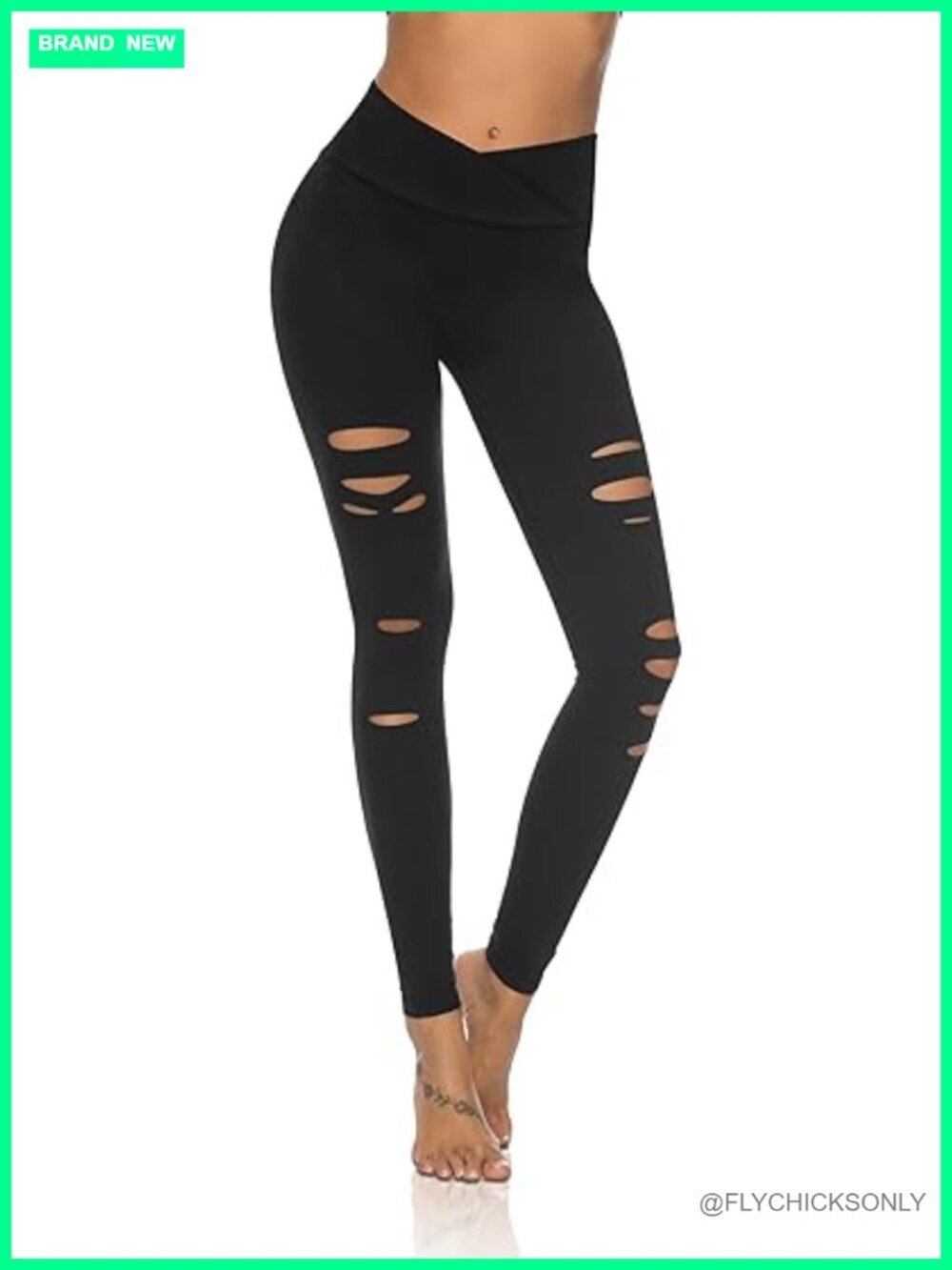 High Waist Yoga Pants Cutout Ripped Tummy Control Workout Skinny Leggings
